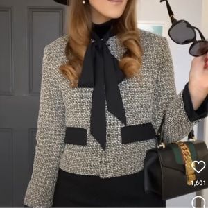 Zara textured tweed jacket with neck tie